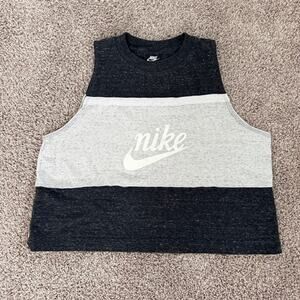 Nike Racerback Cropped Tank Top Tee Athletic Gray Heather Color Block Women's XL